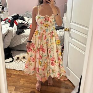 Floral Print Cream Maxi Corset Dress